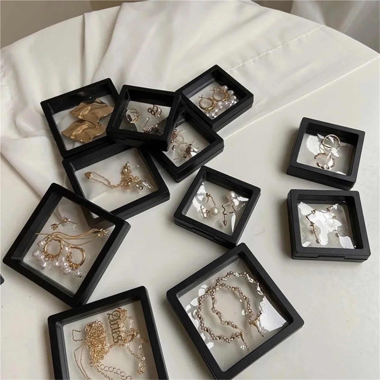 Schwimmende 3D-Schmuckvitrine aus Kunststoff | 7x7/9x9/11x11 cm, 10/25 Stück, for Ordnen, Aufhängen und zur 3D-Ansicht von Schmuck.(25pcs,11X11cm)