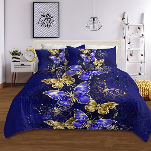 MILANKET Juego de edredón de mariposa tamaño Queen, juegos de ropa de cama de 3 piezas con mariposas moradas para niñas, niños y adultos, juego de