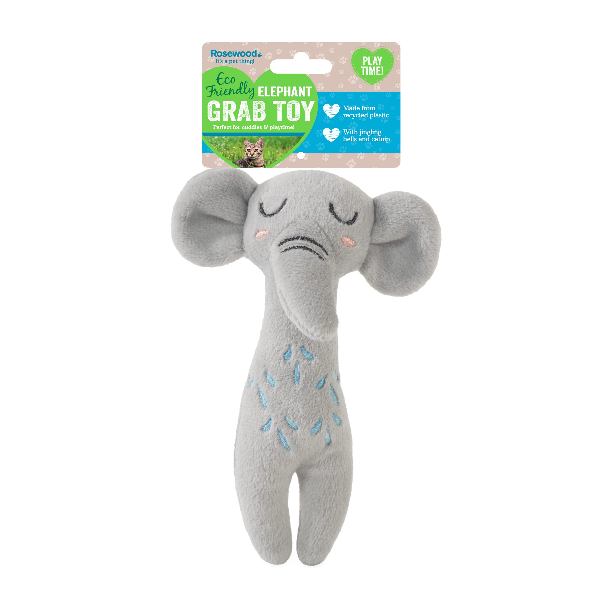 Rosewood Eco-Friendly Elephant Plush Cat Toy - Soft, Durable Grab Toy Made from Recycled Plastic, Perfect for Play and Grabbing, Safe and Engaging for All Cats