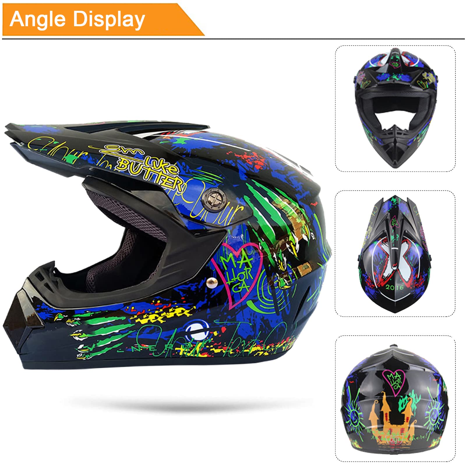 Joopark Casco da Motocross Fuoristrada per Uomo con Design Stampato Moto da Cross Casco Completo