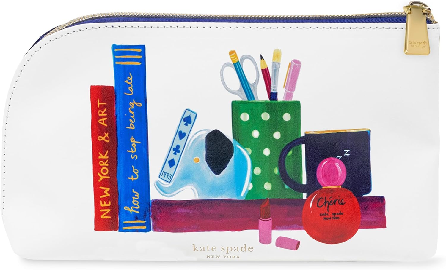 kate spade new york Zipper Pouch Filled with Planner Stickers and Accessories, Set Includes Notepad, Sticker Tabs, Black Ink Pen and Holder, Vegan Leather Accessory Bag, Charmed Library - Image 3