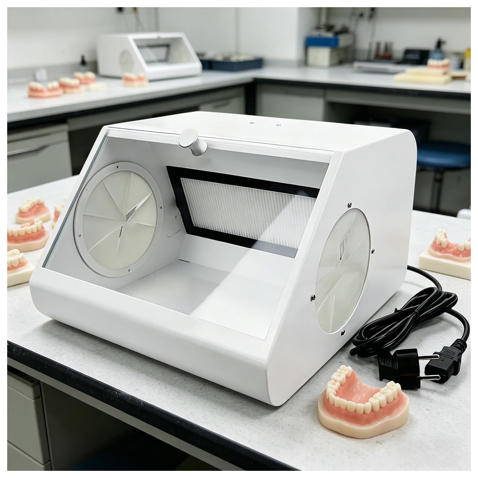 Caja lijadora con colector de Polvo LED para Laboratorio Dental, con Pantalla de Vidrio Templado, Doble Ventilador, Luces LED, 2 filtros, para joyería, modelismo, artesanía en Madera