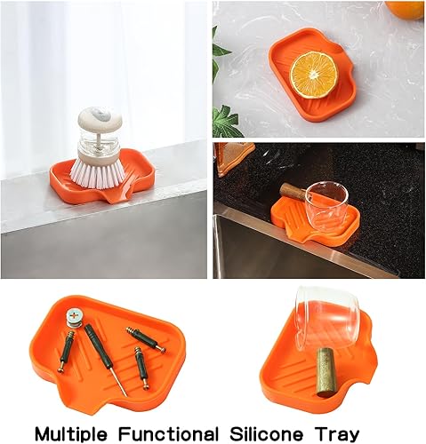 Vista 113 de Jaboneras de baño de silicona con boquilla de drenaje, organizador de fregadero de baño y cocina, soporte para esponja, bandeja de jabón para Gris