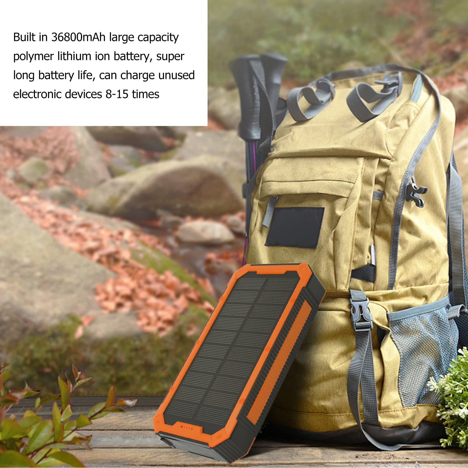 Power Bank Solare da 36800 MAh con Pannello in Silicio Monocristallino per Avventure All'aria Aperta, Caricatore Solare Portatile con 36 LED per il Campeggio (Arancia)