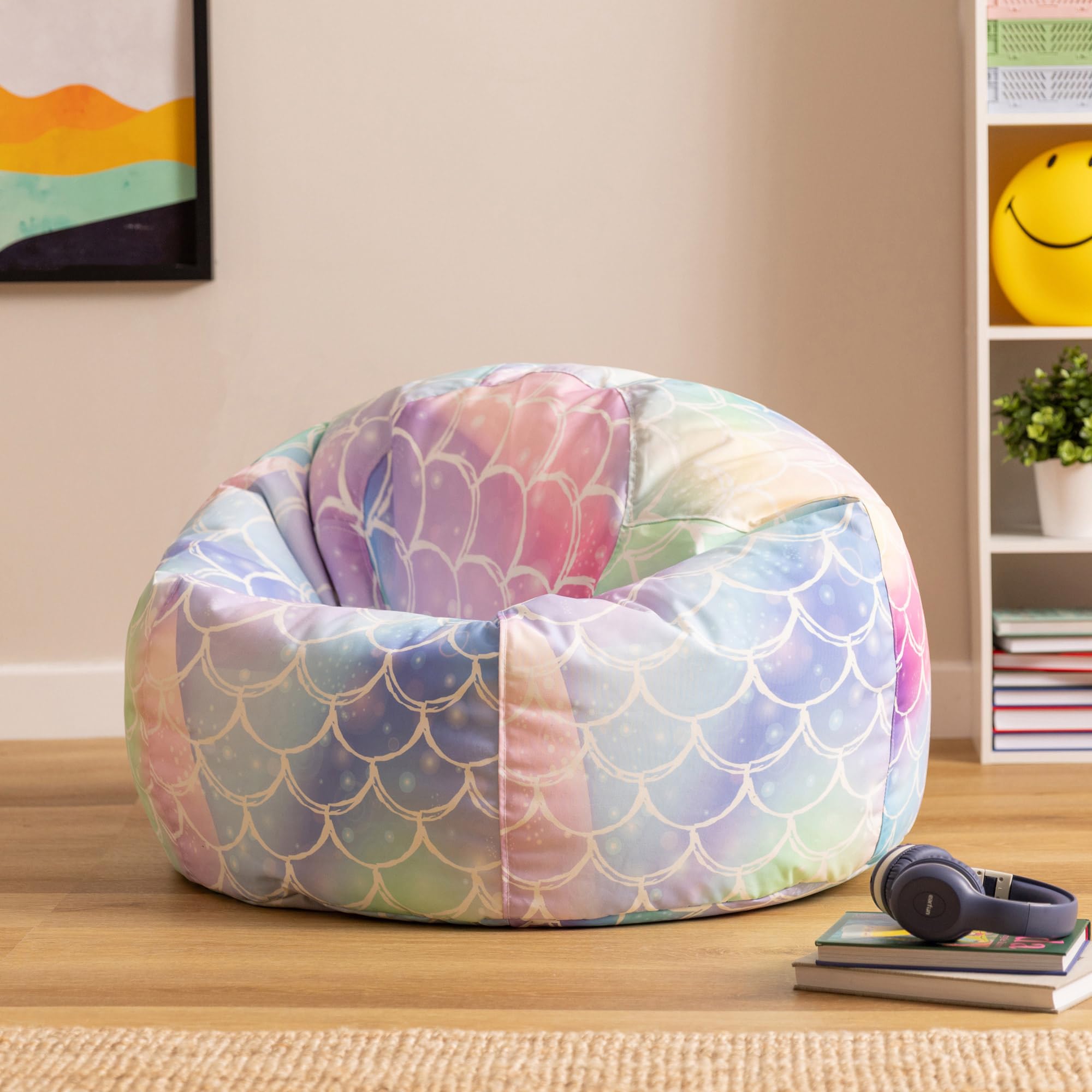 Icon Meerjungfrau Sitzsack Kinder, Webstoff, Sitzsack mit Füllung, Bequemer Kinder Sessel, Kuschelsessel, Lese Sessel, Schlafzimmer, Kinderzimmer, Wohnzimmer