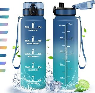 HoneyHolly Trinkflasche 500ml Sport, mit Zeitmarkierung, mit Filter, Auslaufsichere Trinkflasche, BPA-Frei, Wasserflasche für Sport, Fitness, Yoga, Schule, Büro