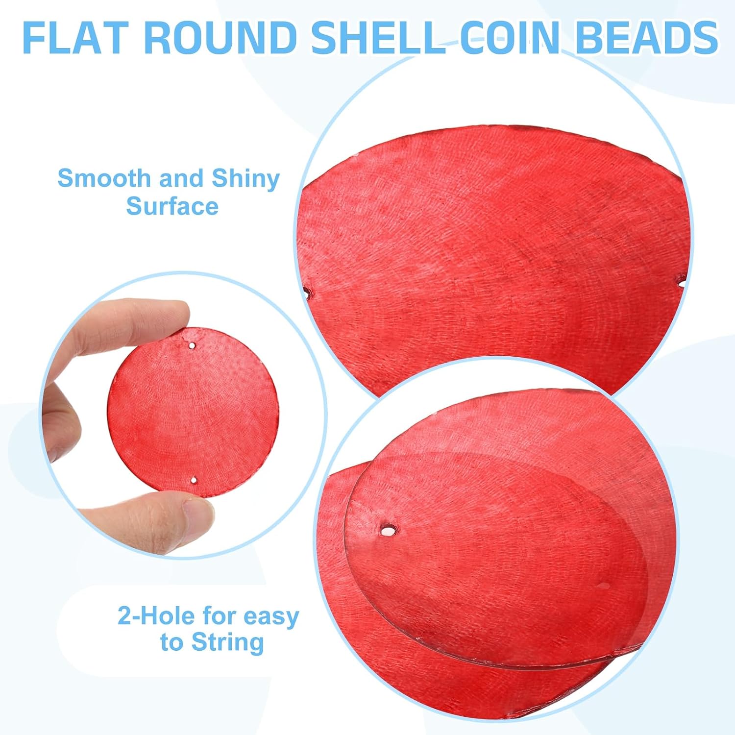 uxcell 100Pcs 50mm Round Capiz Sea Shells, Round Natural Capiz Shells Discs Charm with Hole for Seashell Wind Chimes Curtain Home Decoration, Red