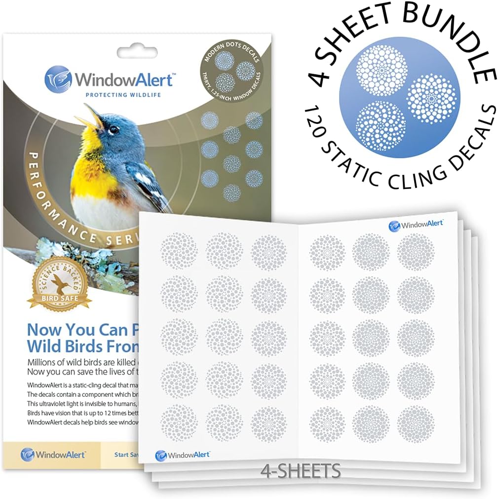 WindowAlert Performance Series Modern Dots Anti-Collision Decal 4 Pack - UV-Reflective Window Decal to Protect Wild Birds from Glass Collisions - Made in the USA