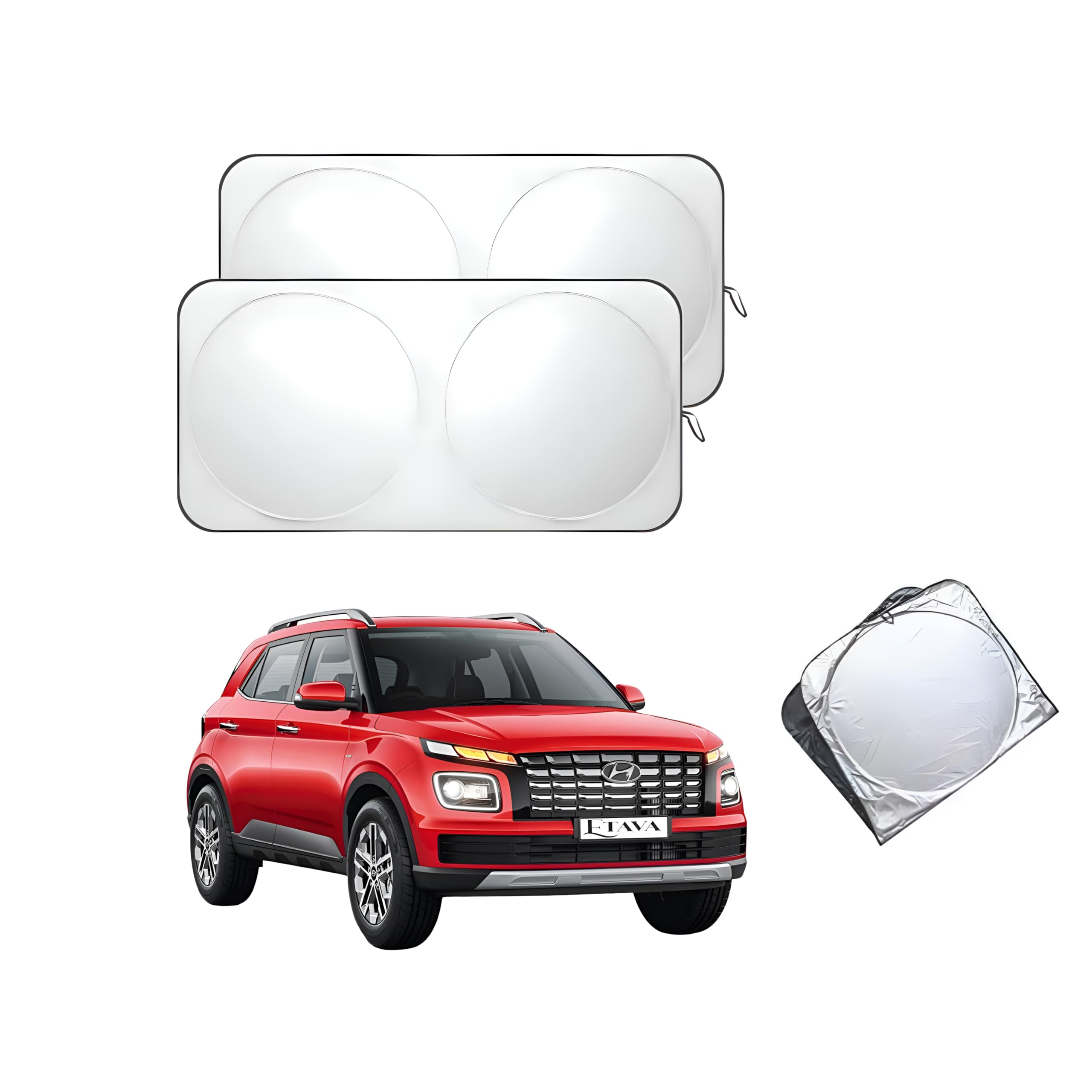 ETAVA Car Windshield Sunshade with Storage Pouch, 150x70cm, White & Silver, Front Window UV & Heat Protection (160 * 75 (BLACK & SILVER))