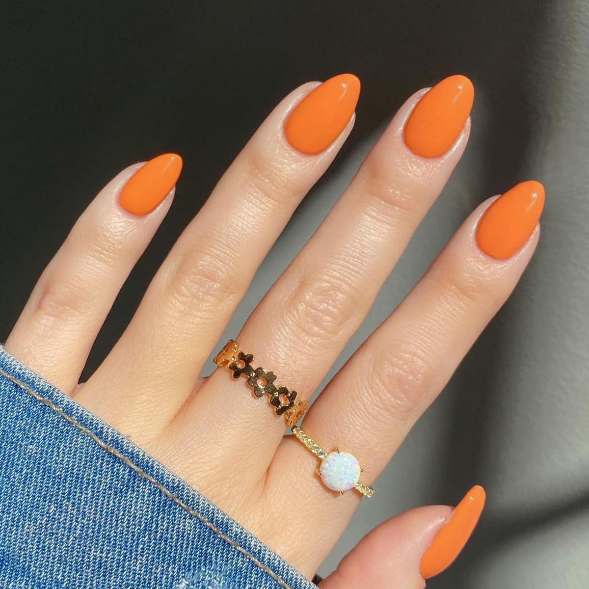 Orange False Nails Short Oval, SXVME Simple Acrylic Press on Nails Short
