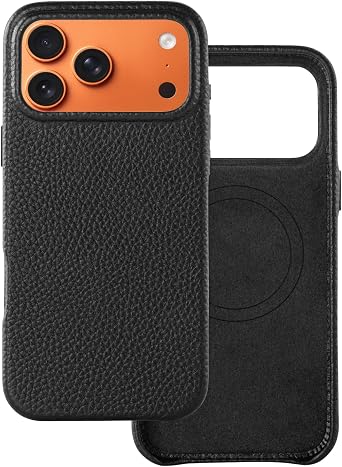 iPhone 17 Pro Max Leather Case 17 Pro Max Case, Compatible with MagSafe Magnetic Wireless Charging, Slim Fit, Non-Slip, Anti-Scratch, Shockproof Black