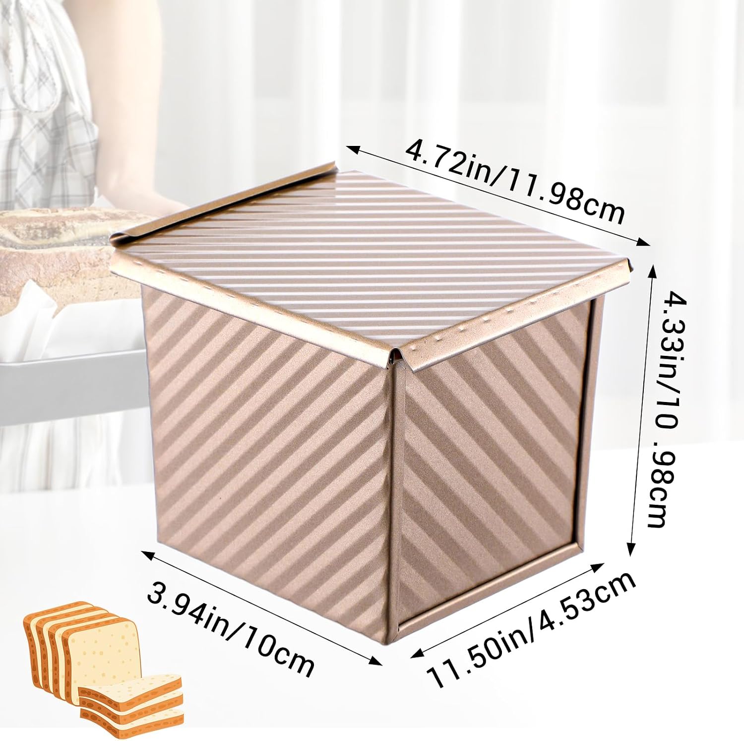 2 Pcs Square Nonstick Square Loaf Pan With Lid, 4.53 x 3.94 x 4.33 inch Mini Toast Box for Home Baking, Mini Cube Toast Box Ideal Baking Set Gift