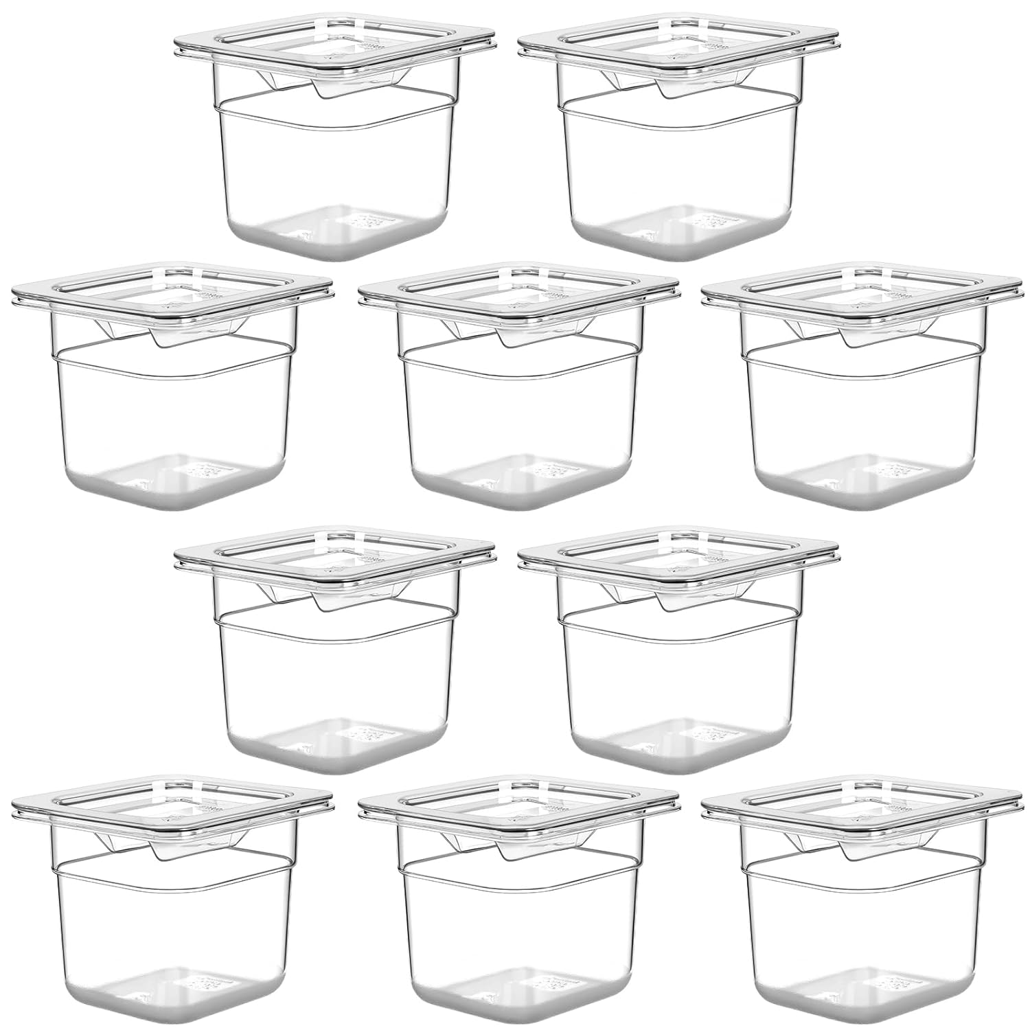 West Bay 10-Pack 1/6 Size 4''Deep NSF Polycarbonate Food Pans with Lids, Clear Commercial Hotel Pans, Food Storage Containers for Restaurant, Food Prep, Buffet, Salad Bar, Home Kitchen & Catering - Image 9