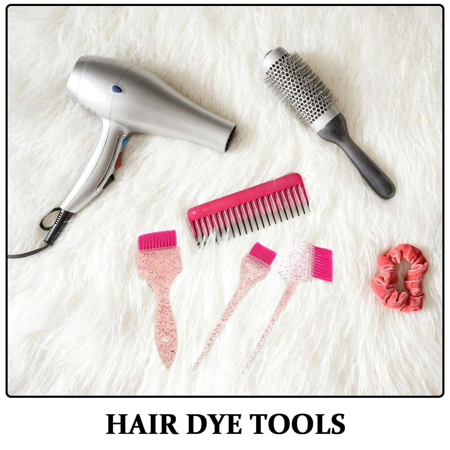 Hair Coloring Kit and Brush Set with Glitter Tint Bowl, Highlighting Board | Pink Pp Nylon Ps Tools, Frosted Design, Salon and Home Use, Precision Application and Thorough Blending