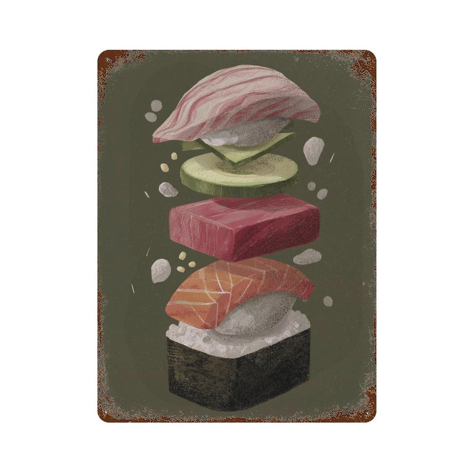 xiaoxiaoshen Deconstructed Sushi Modern Japanese Food Minimal Kitchen Contemporary Asian Work Wall Decor Art Metal Tin Poster Modern Home Decor Art Home Bar Shop Decorations Vintage Sign 40x30cm