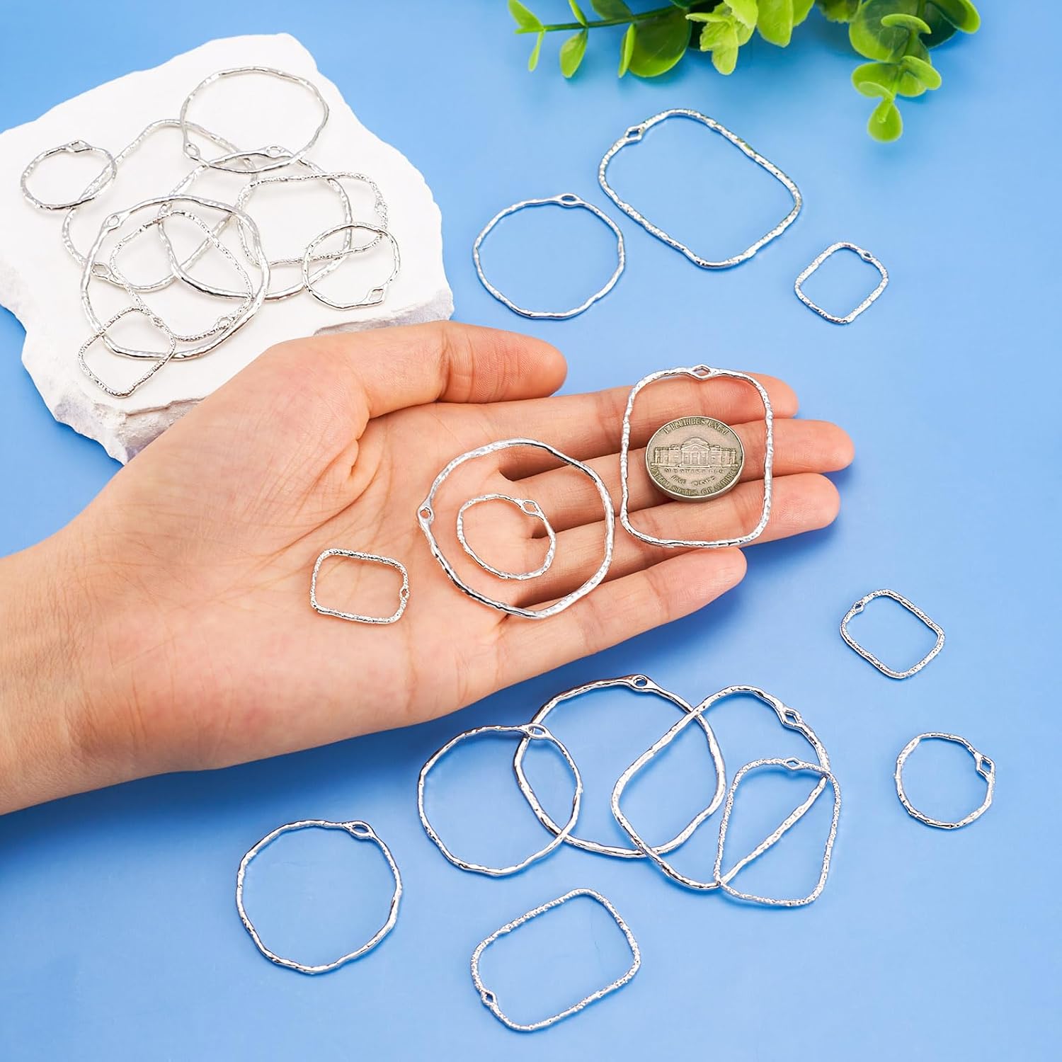 KISSITTY 24pcs Open Back Bezel Charms Round Ring Rectangle Shape Platinum Color Hollow Metal Pendants for DIY Resin Jewelry Making Crafts Necklaces Earrings - Image 5