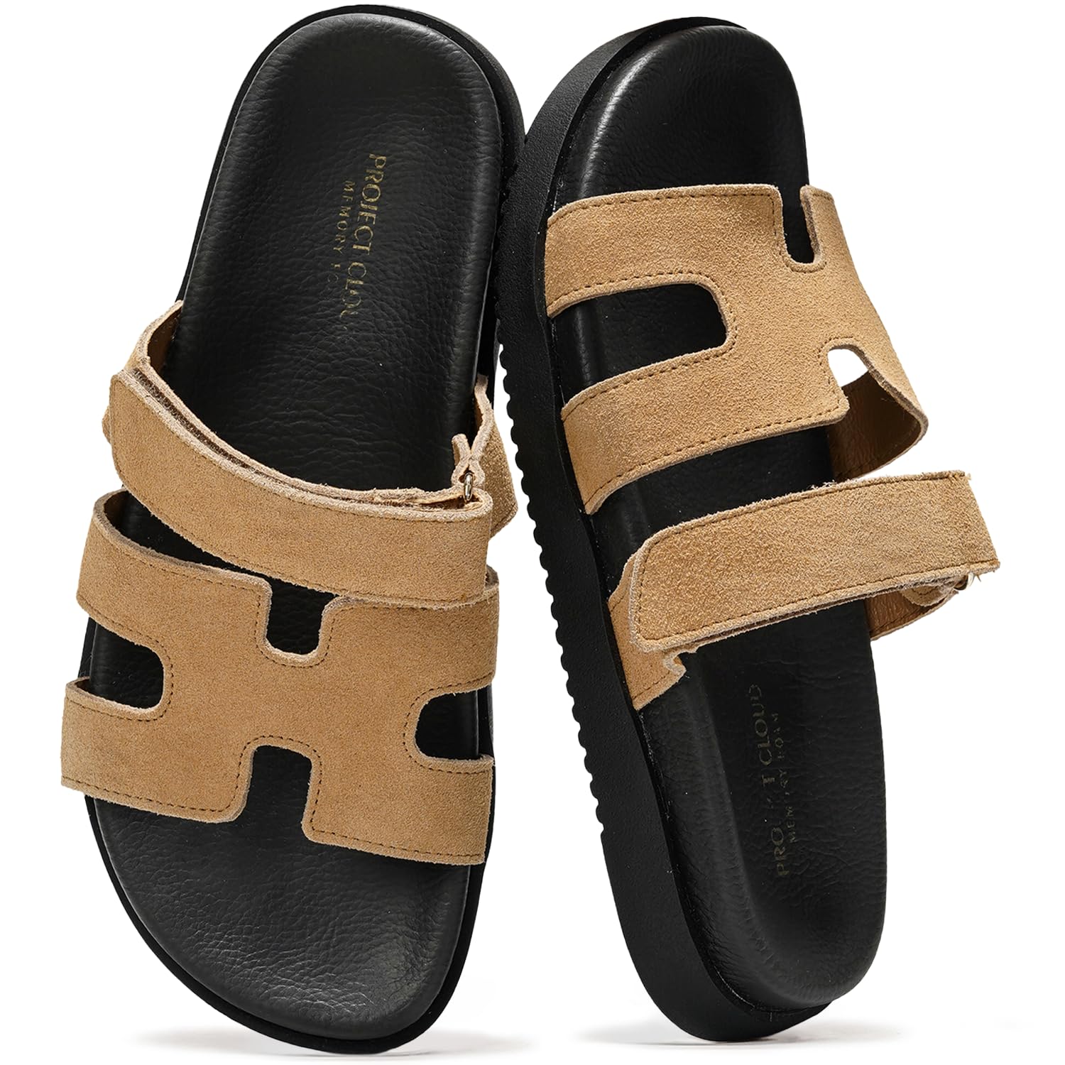 100% Genuine Leather Adjustable Slides for Women Flat Slip-On Sandals Women