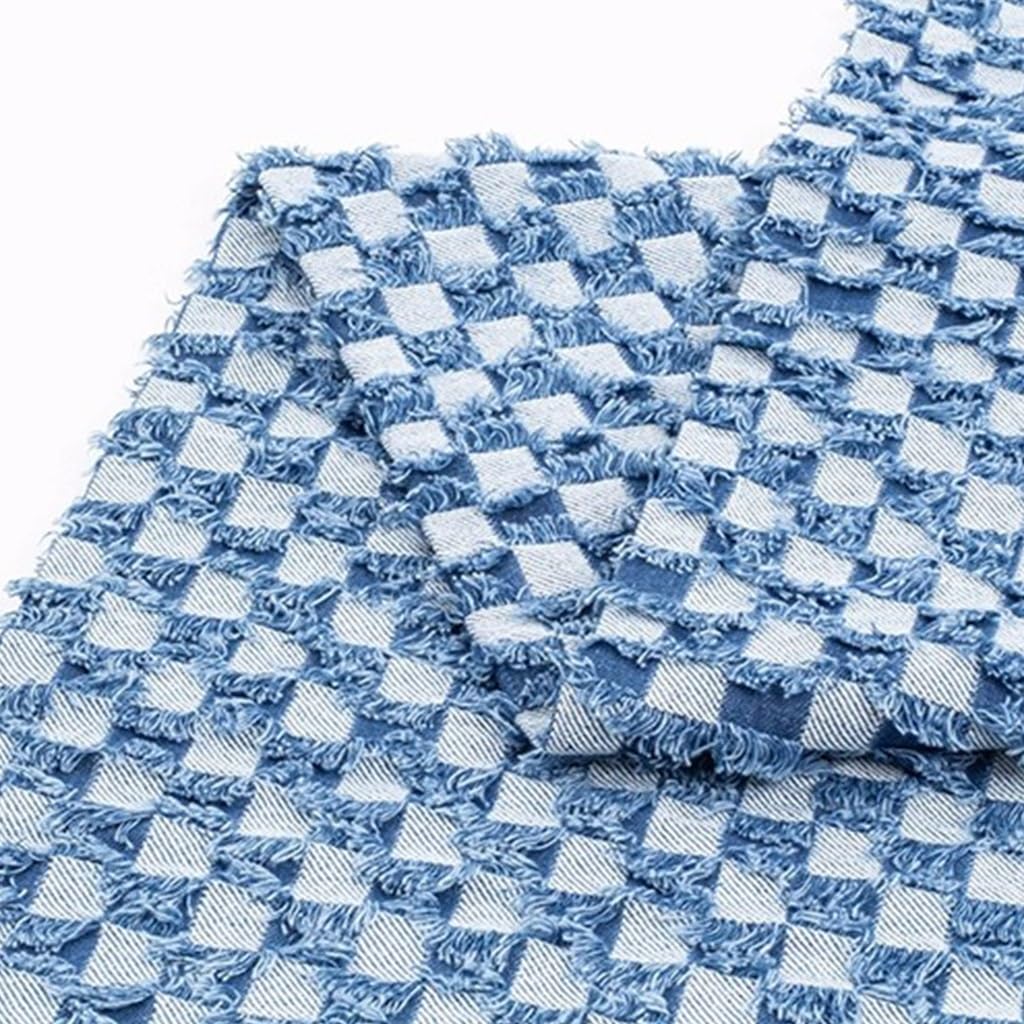 Jeansstoff Zum Nahen Meterware Baumwollstoffe Gewaschener Jeansstoff Patch-Gitter 145 Cm Breit Jacquard Zum Nähen Von Hosen, Jacken, Dekorationen(Color:blau)(Blue1,3x1.45M(9.84x4.75ft))