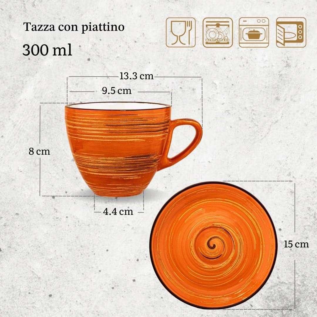 Wilmax - Tazze SPIRAL con piattini - Set da 6-300 ml - Set di tazze - Tazze da caffè in porcellana - Tazze da tè - Bicchieri Per bevande, dessert, caffè - Design moderno