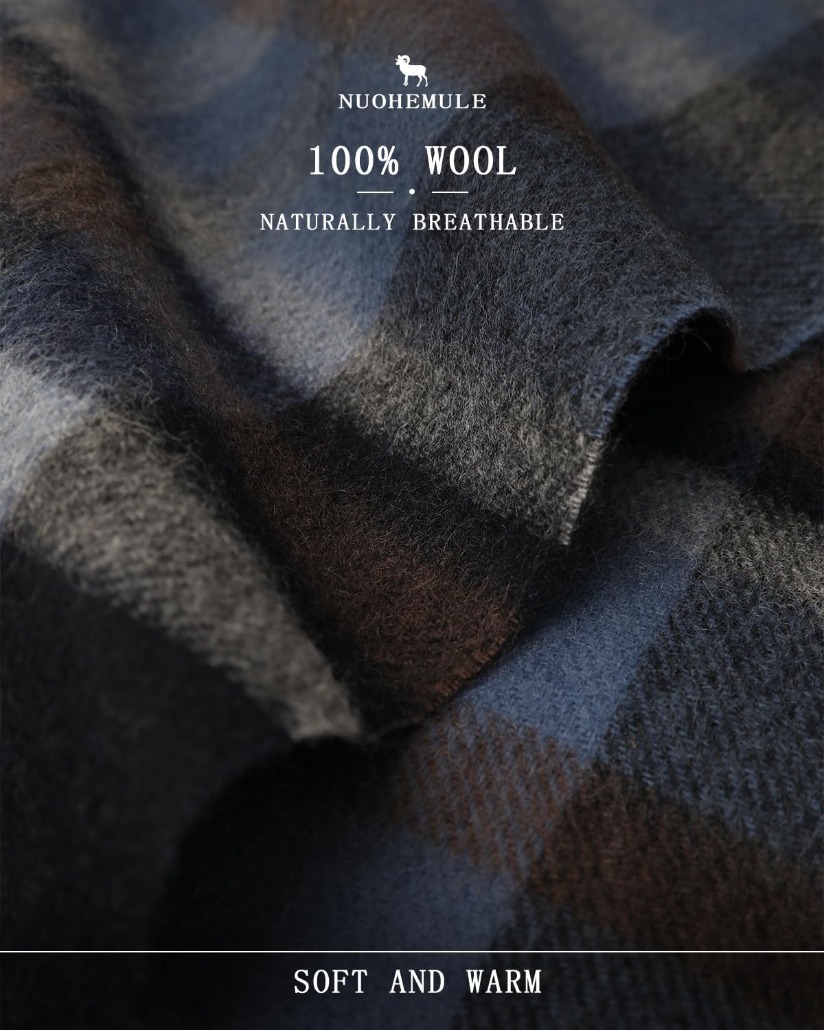 100% Wool Plaid Tassel Scarf for Women and Men, Winter Warm Long Scarves, Large Travel Blanket Scarf Wrap