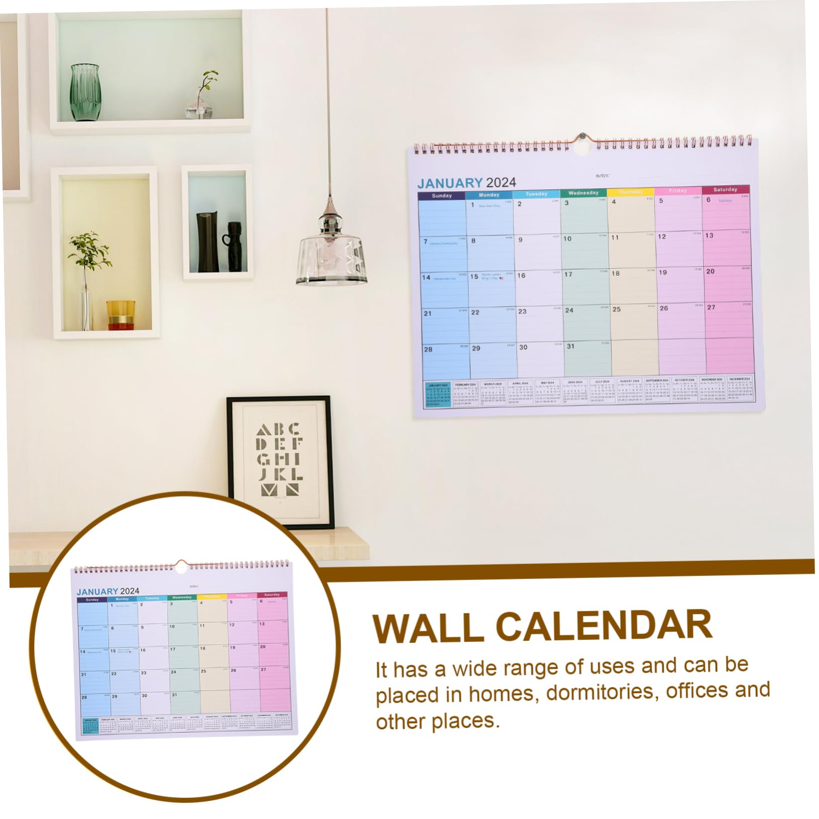 TEHAUX 2pezzi Calendario Da Muro Mensile Inglese Design Semplice e Pratico Per Casa e Ufficio Calendario Per Uso Quotidiano Facile Da Appendere e Scrivere Note