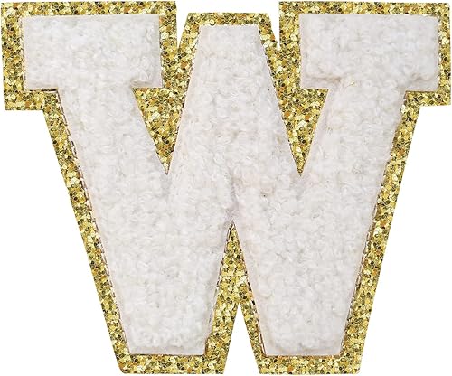 Miniatura 297 de Parches de letras termo-adhesivas de felpilla para chaquetas, parches de letras universitarias con brillantina para planchar en la letra azul A