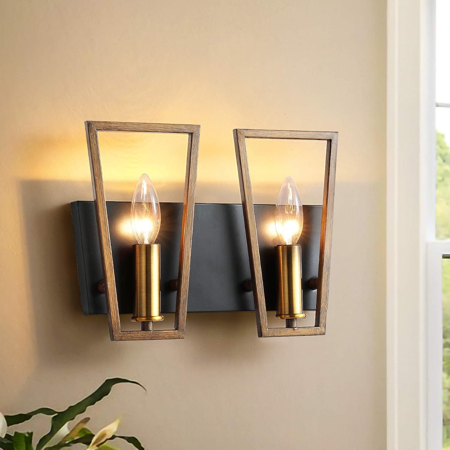 Review Discount PUSU 2-Light Farmhouse Wall Lamp,Rustic Industrial Wall Sconces,Black and Antique Bronze Finish for Hallway Bedroom Entryway Passway