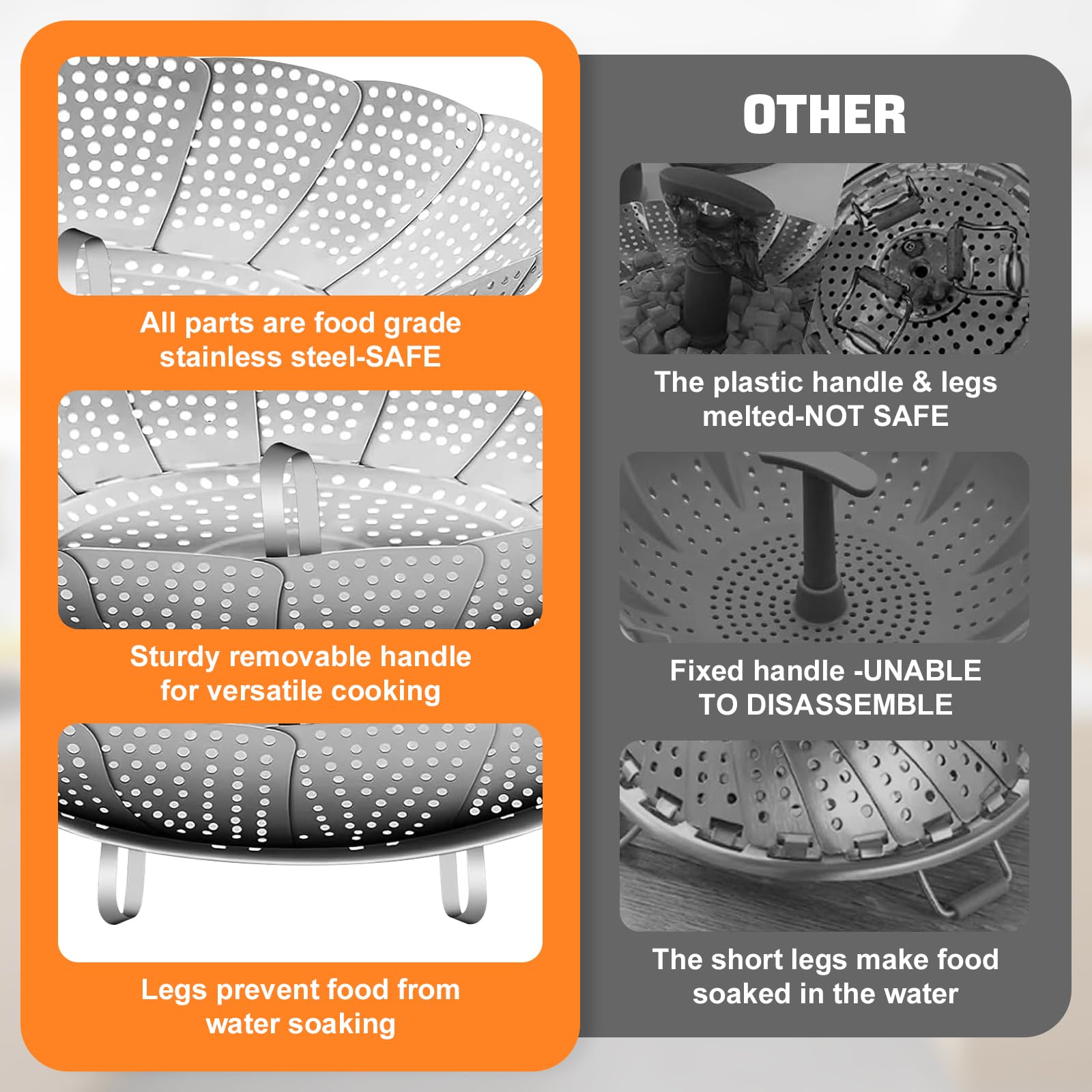 Cesta Vaporera Plegable de Acero Inoxidable, Inserto de Vapor Ajustable para Ollas, Extensible para Cocinar Pescados, Mariscos y Verduras - Ideal para Vaporizar en Casa