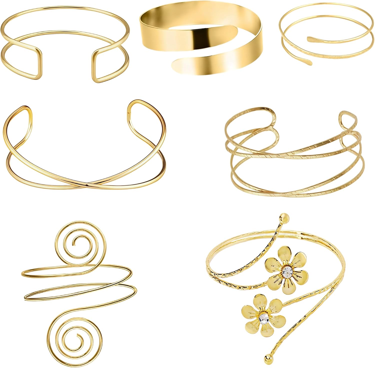 KYLELOVE 7 Pcs Golden Upper Arm Wristbands Upper Arm Cuff Bracelet For Women Adjustable Minimalist Arm Ring Set