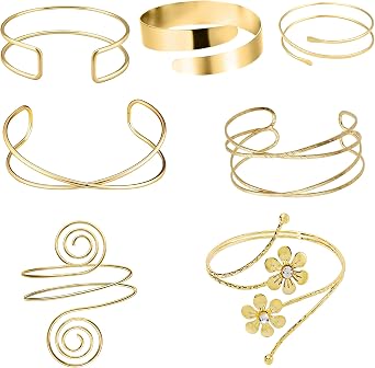KYLELOVE 7 Pcs Golden Upper Arm Wristbands Upper Arm Cuff Bracelet For Women Adjustable Minimalist Arm Ring Set