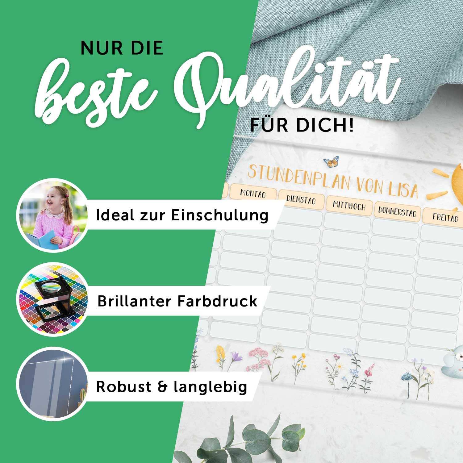 GRAVURZEILE Personalisierter Stundenplan - Fee mit Namen - Abwischbarer Wochenplaner für Kinder inkl. Stift - Geschenk für die Schultüte zum Schulanfang Einschulung - Farbe: Fee