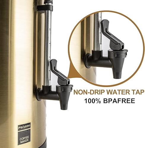 Miniatura 6 de Urna de café de acero inoxidable de grado comercial, 80 tazas, 12 L, cafetera grande de doble pared con percolador, dispensador de agua caliente