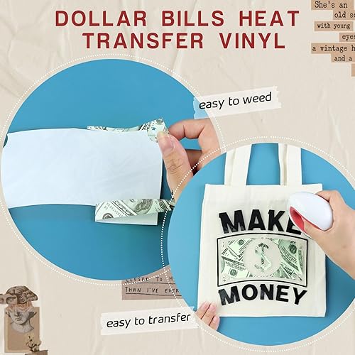 Miniatura 3 de Rollo de vinilo de transferencia de calor, 12 pulgadas x 5 pies, vinilo de transferencia de calor con patrón de cien dólares para camisetas