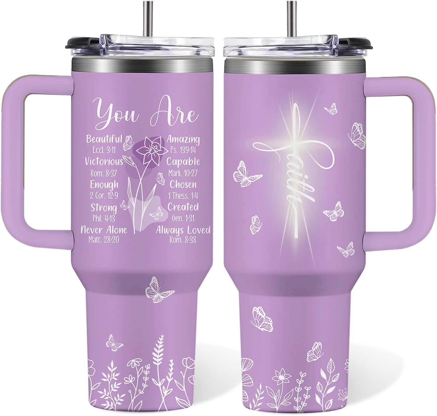 RHONGE Christian Gifts for Women Faith, 30 Oz Stainless Steel Vacuum Christian Tumbler, Birthday Christmas Graduation Gifts For Women Mom Sister Best Friends, Purple Christmas Coffee Insulated Cup