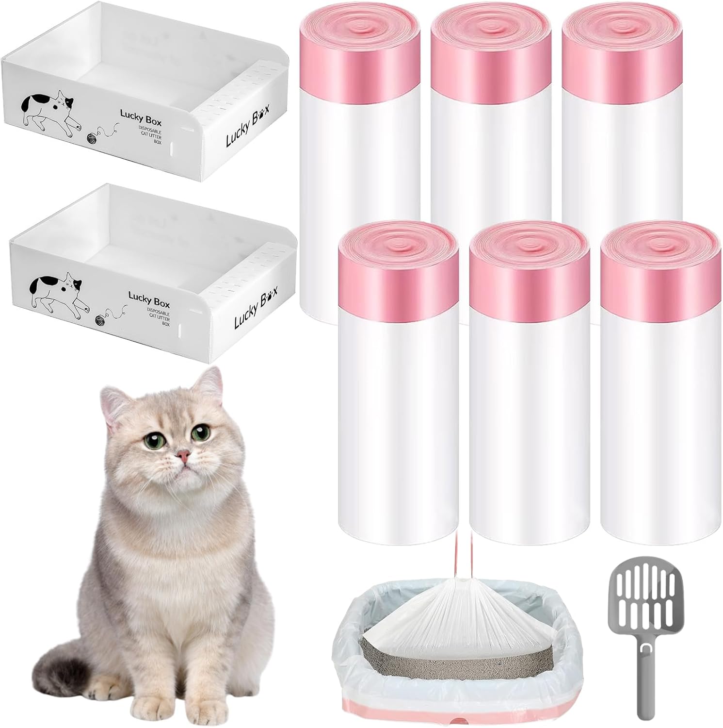 Cat Litter Box Liners, 60 Pcs Large Drawstring Cat Pan Bags with 2 Pet