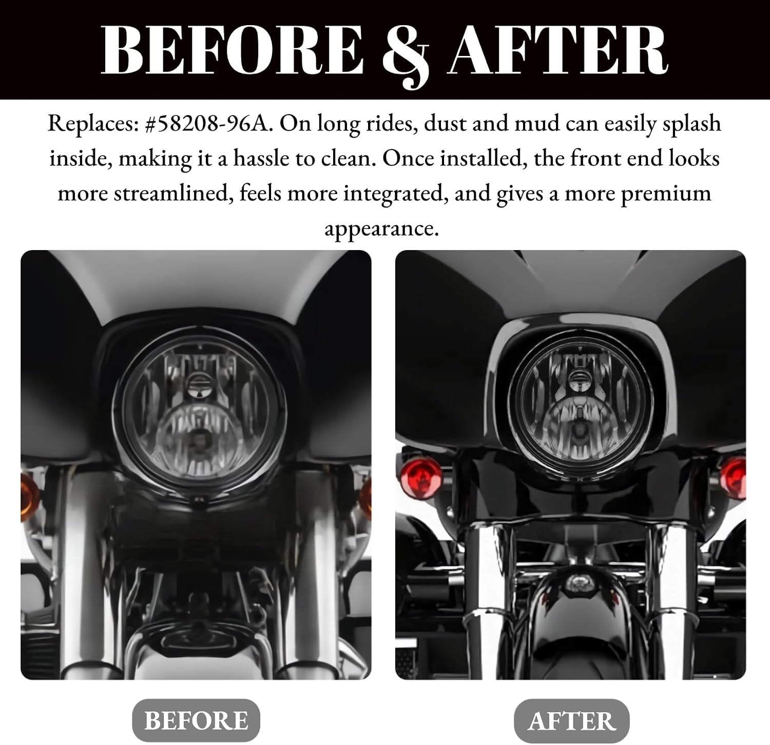 Batwing Outer Fairing Lower Trim Skirt for Harley Touring Electra Glide FLHT 1996-2013 Street Glide FLHX 2006-2013 (Black)