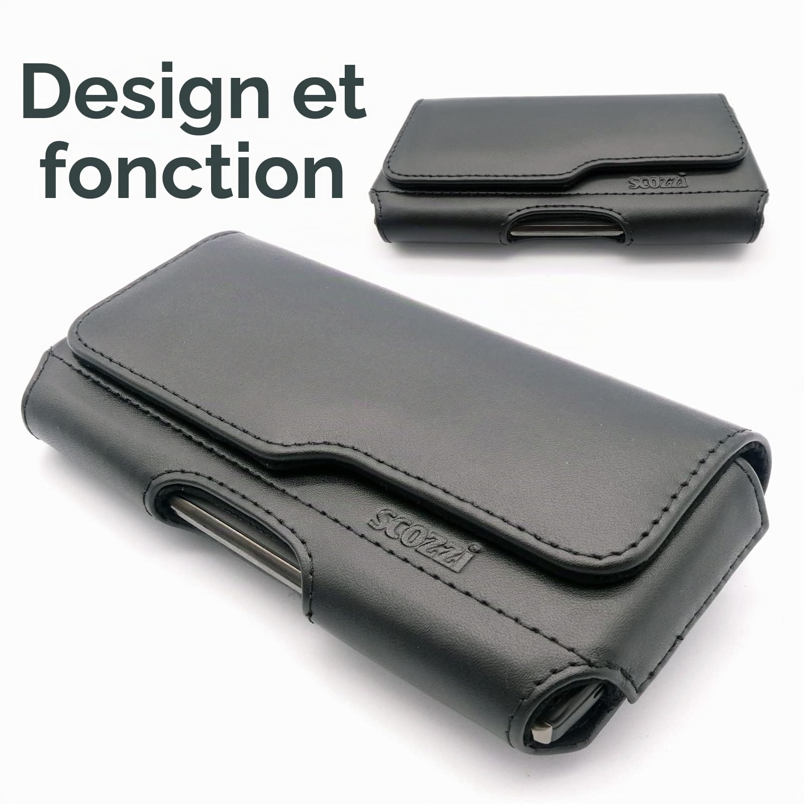 Étui De Ceinture Cuir Véritable Pochette Téléphone Portable Horizontal Smartphone p.e. compatible avec Samsung S25 S24 S23 A56 A55 A36 A26 pour iPhone 17 16 15 14 13 FE Plus Ultra Lite Pro Noir