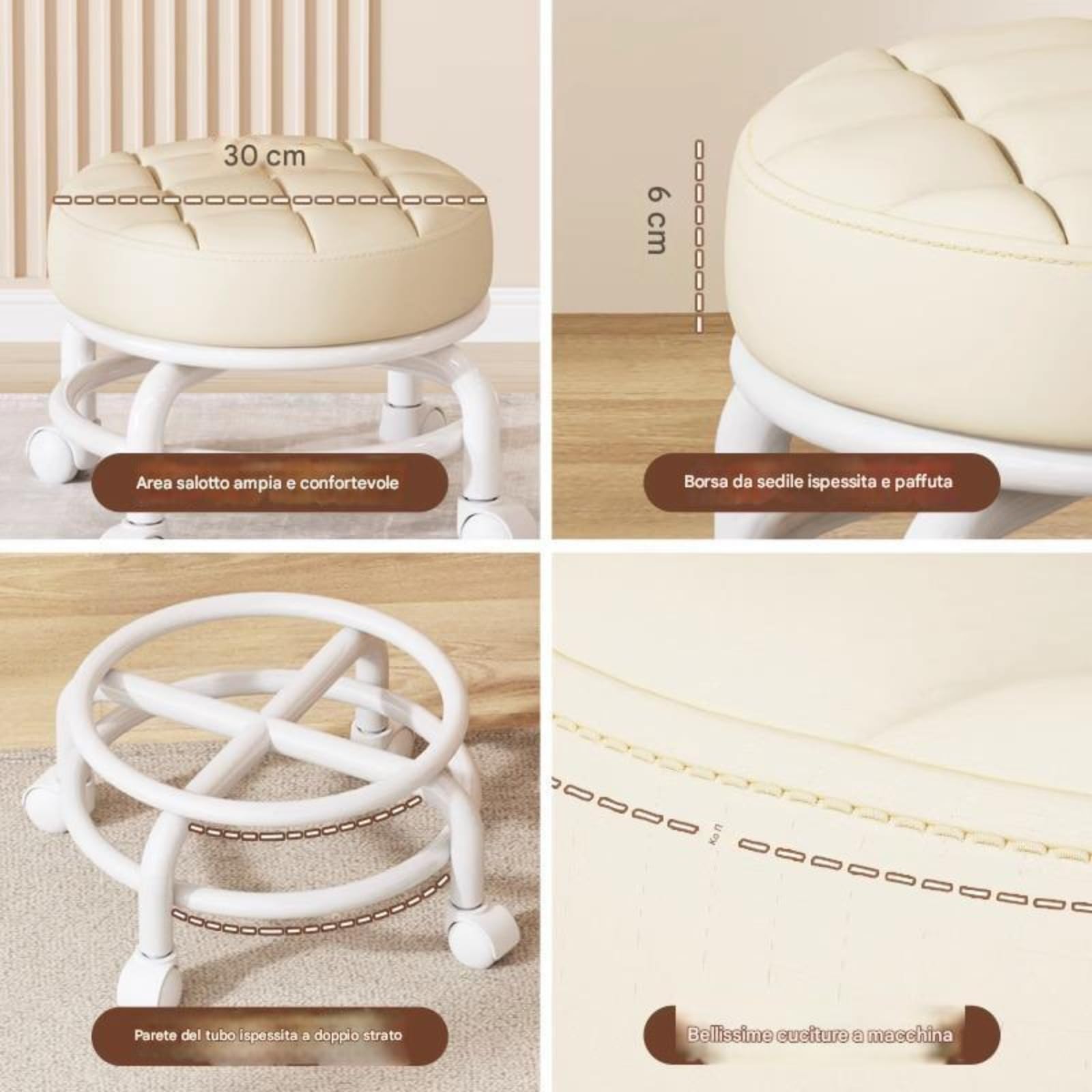 Sgabello piccolo con ruote, sgabello per pedicure, sgabello girevole a 360°, utensili per la cura dei bambini, sgabello mobile silenzioso, sgabello per spa, sgabello universale con ruote (blu)