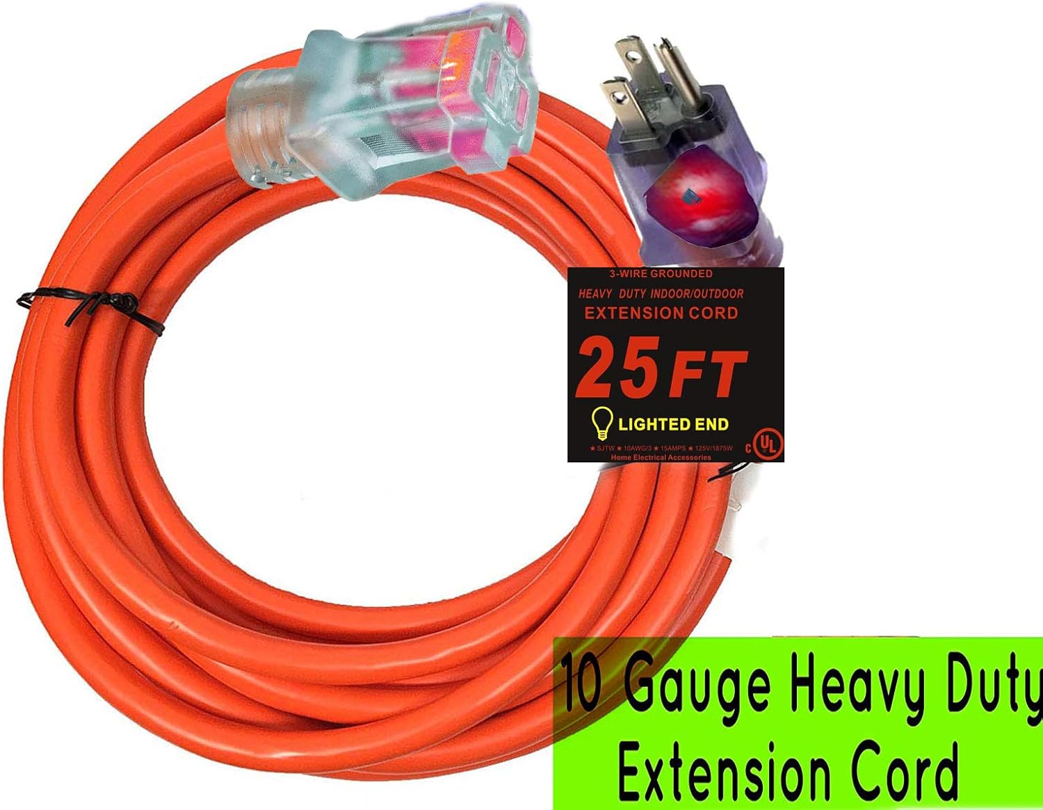 10/3 Extension Cord 25 ft 10 Gauge Extension Cords Indoor/Outdoor Power Extension Cord with Lighted End 25 Foot Generator Extension Cord 25 ft 10 Gauge Heavy Duty