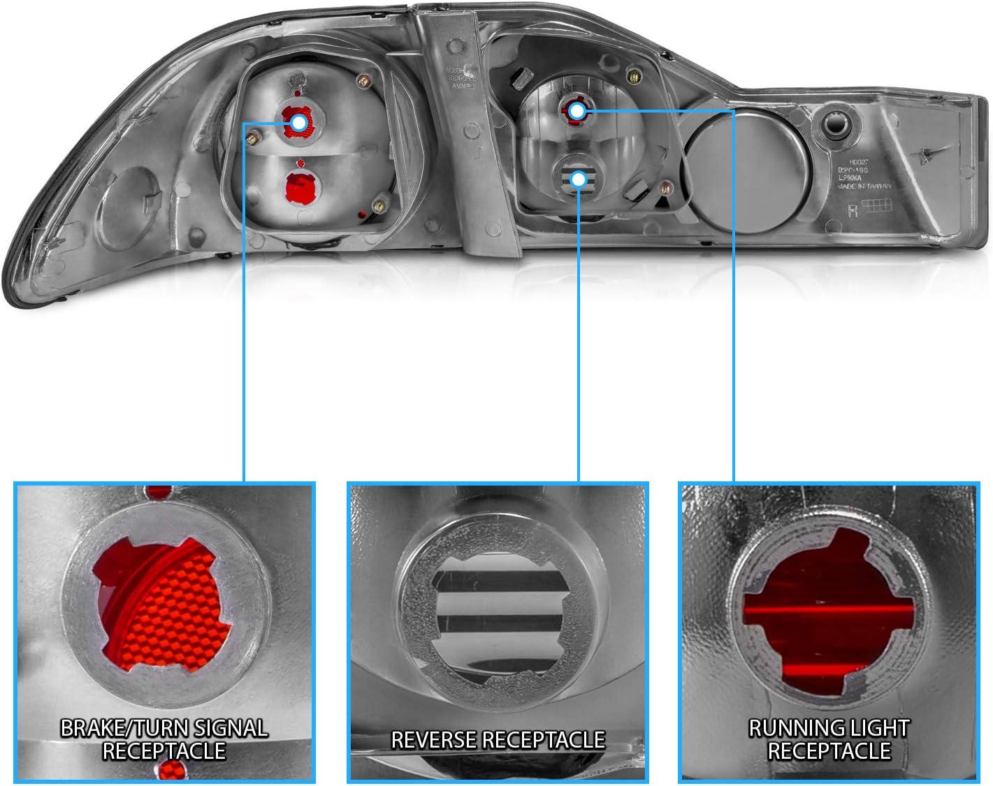 AmeriLite 1998-2000 4 Door Replacement Brake Taillights Black Set For 98-00 Honda Accord - Passenger and Driver Side