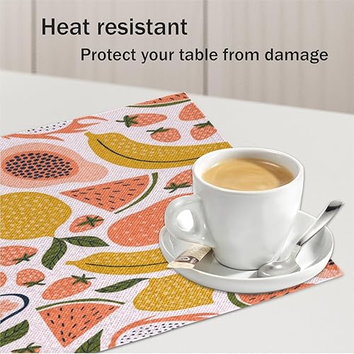 Miniatura 5 de Funny Fruit Design Placemats Set of 4 Table Mats Washable Placemat Waterproof Place Mats for Party Home Dining Table Decor 18x12 in