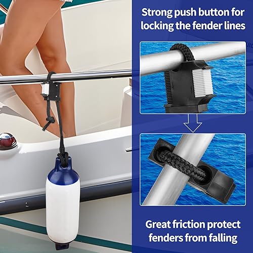 Miniatura 6 de Huntury Colgador de guardabarros para barco, riel de barco y clips de guardabarros de tacos, líneas de guardabarros de conexión y liberación rápida,