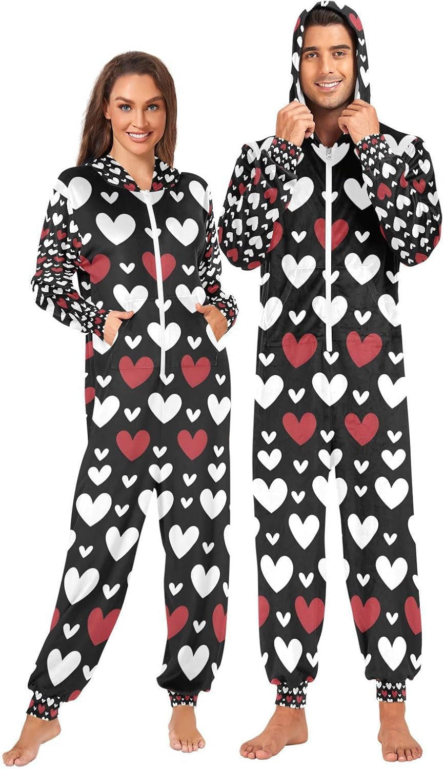 Love Black Red Adult Onesie Pajamas for Unisex Novelty One Piece Costume Sleepwear