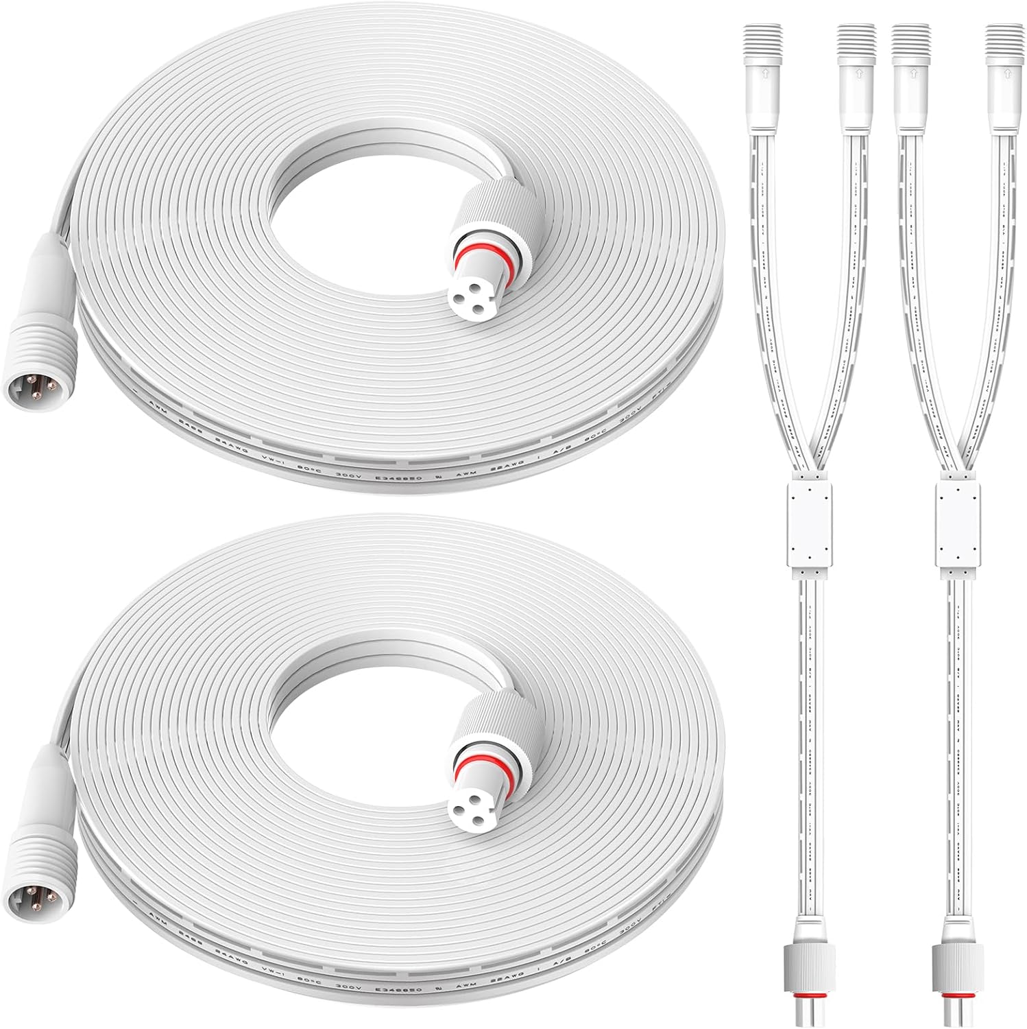 2 Set 16FT Permanent Outdoor Lights Extension Cable with Y-Splitter (1 Female to 2 Male), IP68 Waterproof Extension Cord, 3 Pin Power Cord for Go-vee H705A H705B H705C H706A H706B H706C 2x16FT-1 Female to 2 Male