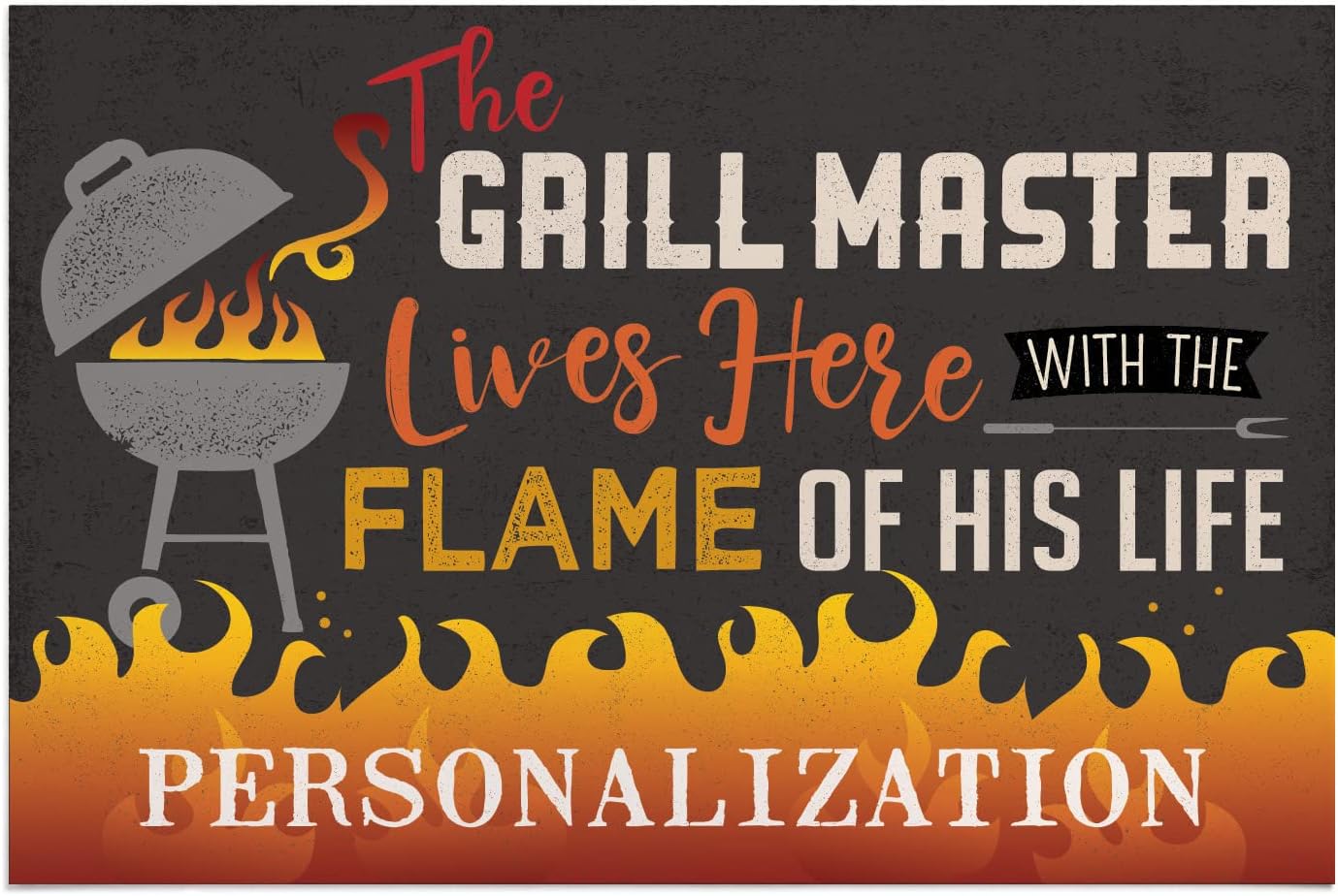 Personalized Planet Grill Master Lives Here Doormat with Custom Family Name Printed | Non Slip Indoor or Outdoor Floor Mat Ready to Welcome on Porch, Deck, Front or Back Entry Door