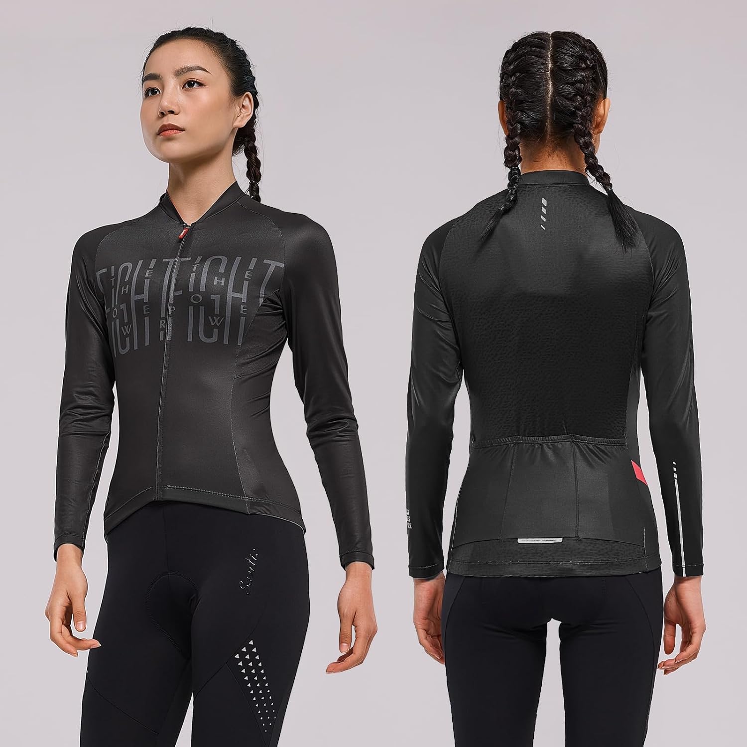 Santic Women's Cycling Jersey Long Sleeve Top Road Bike Shirt Full Zipper UPF 50+ MTB Jersey with Pockets - Image 2