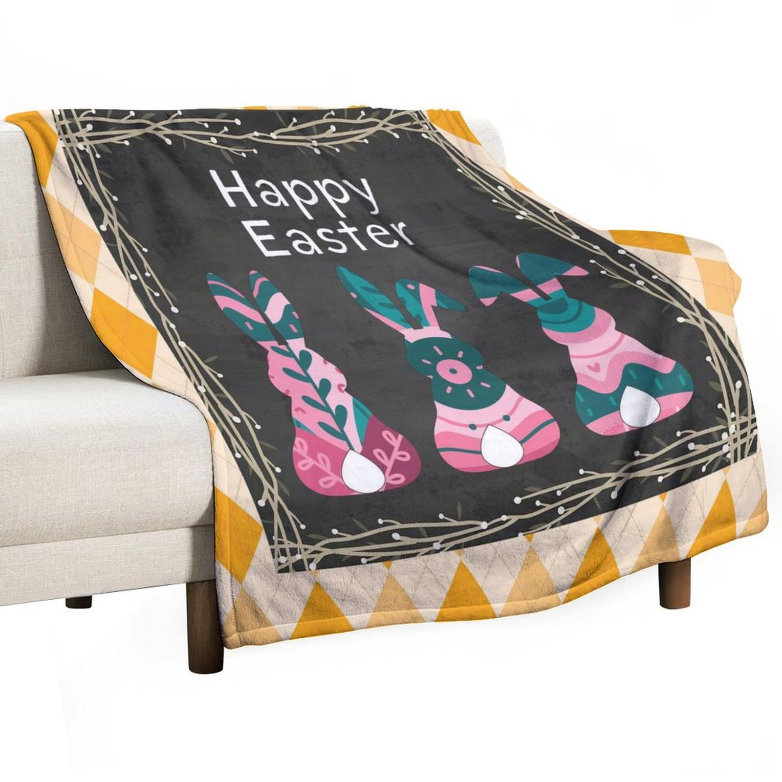 Couverture plaid écossais Pâques en peluche douce de lit 150x200cm
