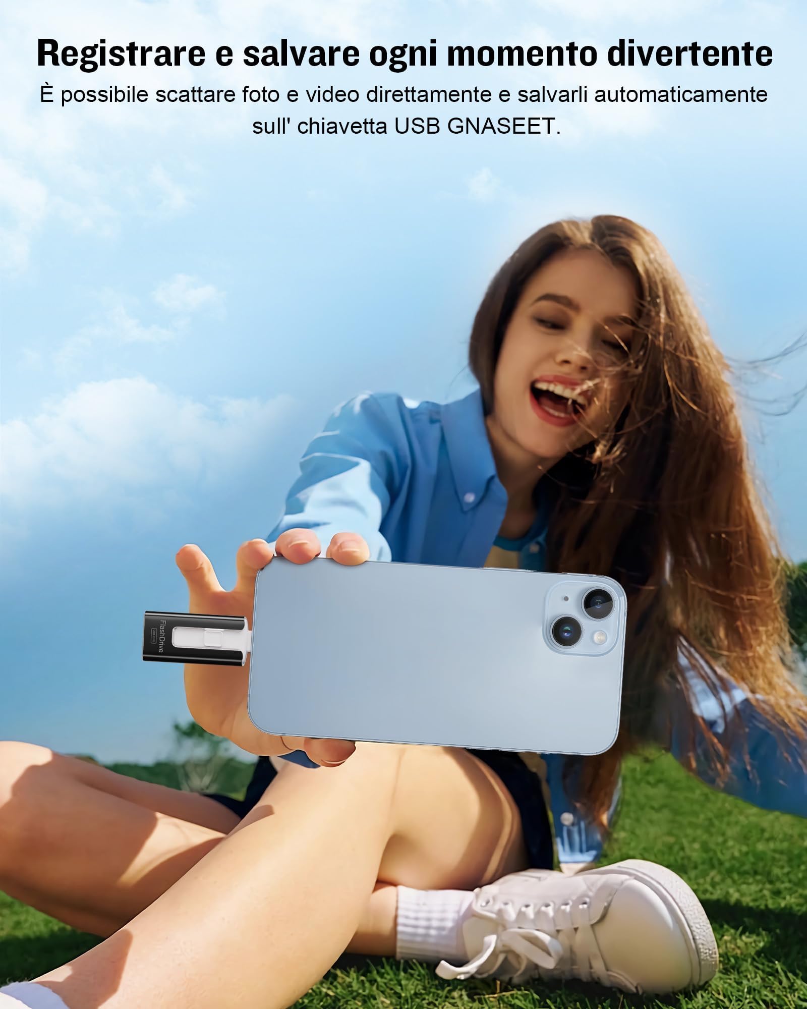 GNASEET Memoria esterna da 256 GB per Phone e Android, USB 3.0, nero | Chiavetta per Phone 4 in 1 con USB-C/Micro USB/USB-A, disco rigido esterno per telefono, per foto, video e dati
