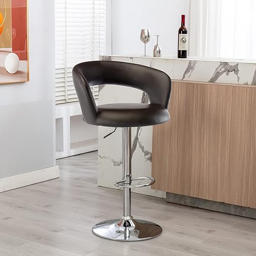 Miniatura 26 de Brage Living Taburete de bar ancho, moderno taburete giratorio ajustable de piel sintética con respaldo hueco y brazos, silla de bar tapizada de
