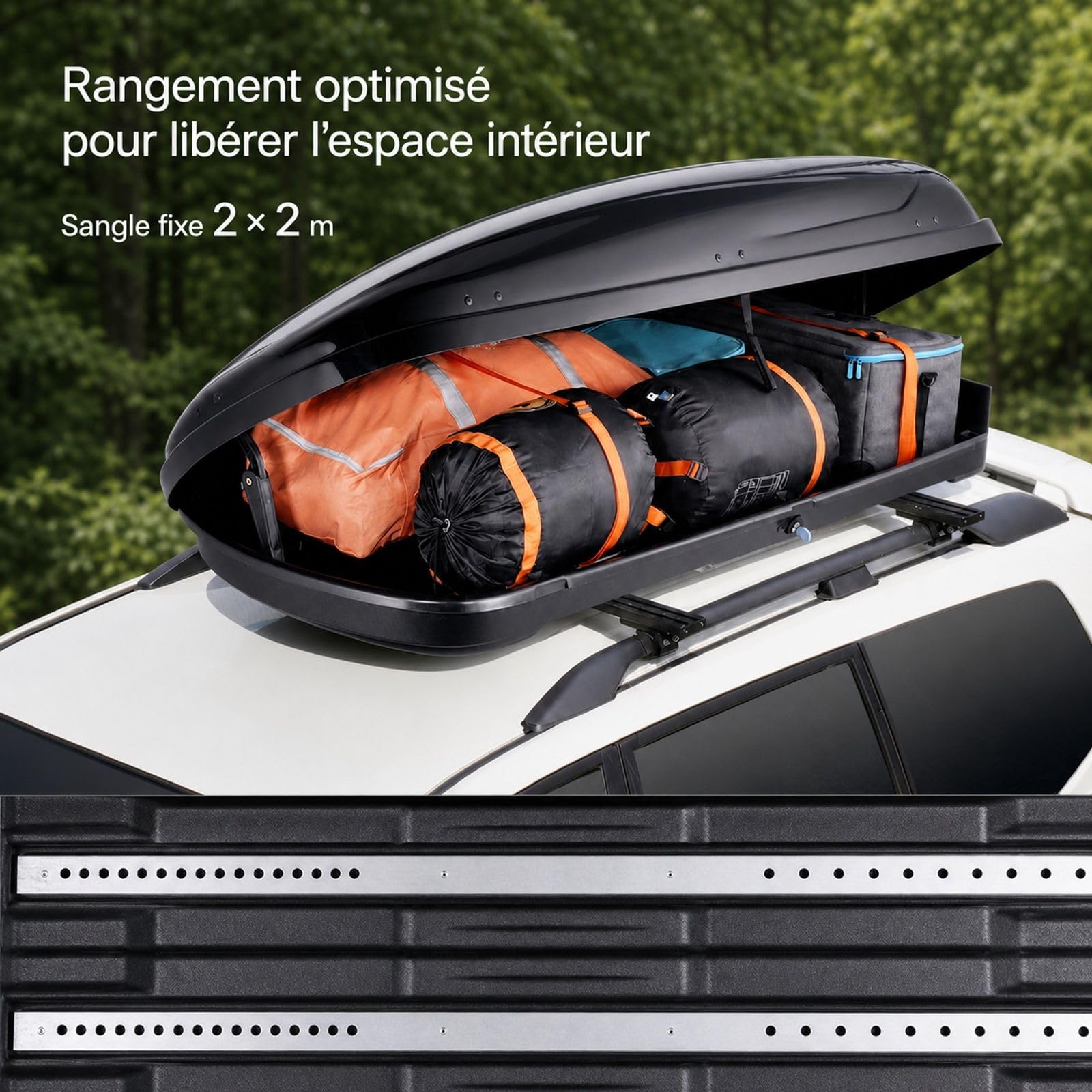 Coffre de Toit 370 L en ABS pour SUV et Voitures, Porte-Bagages de Toit Rigide pour Voyages et Rangement extérieur